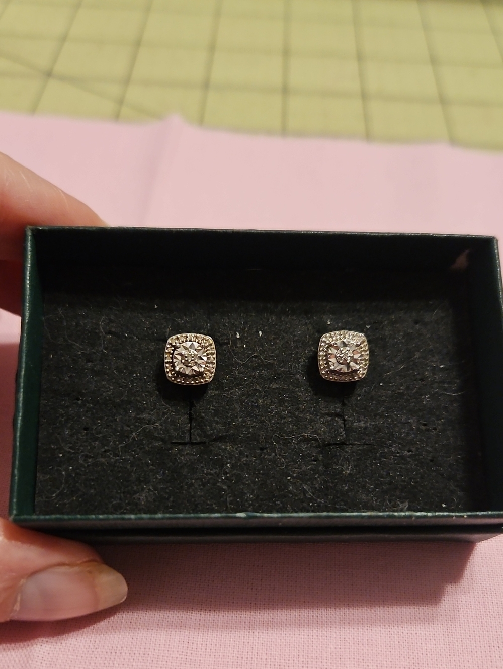 Classic Silver-Tone Cubic Zirconia Square Stud Earrings - Silver